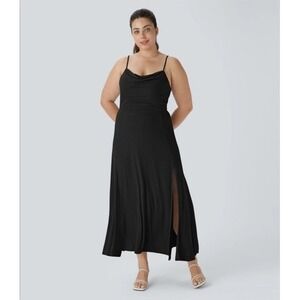 Halara Ribbed Cowl Neck Lace Up Midi Plus Size Dress Black Size 2X NWT